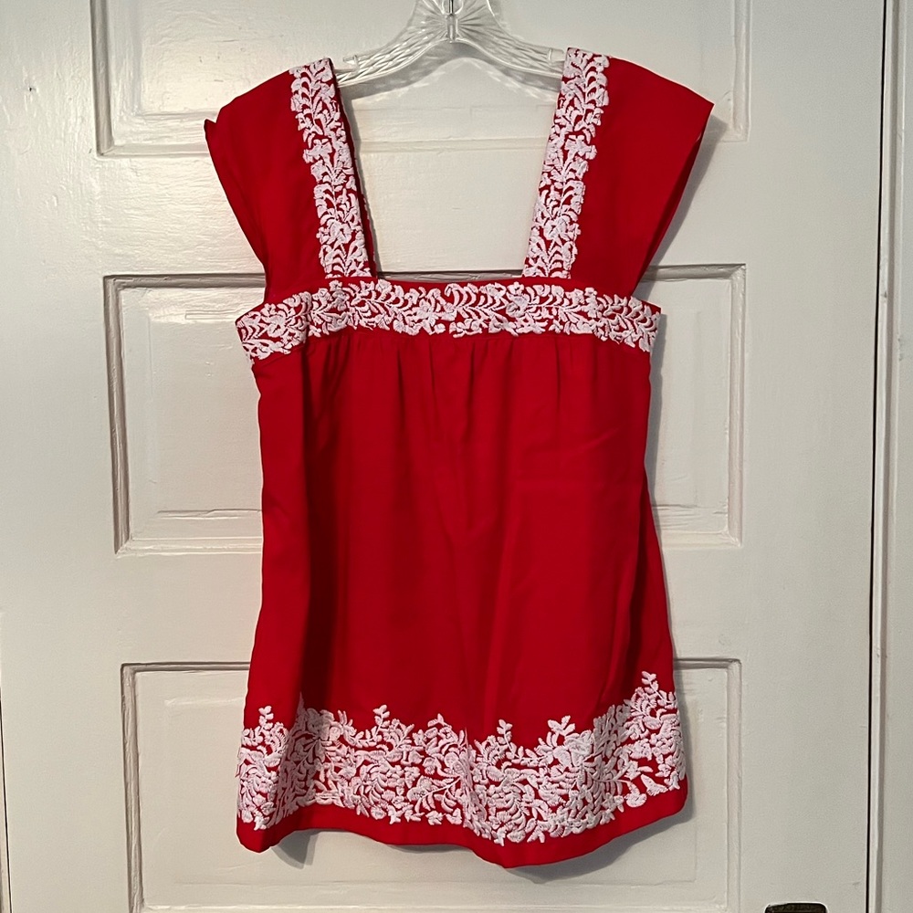 J. Marie Red Embroidered Top